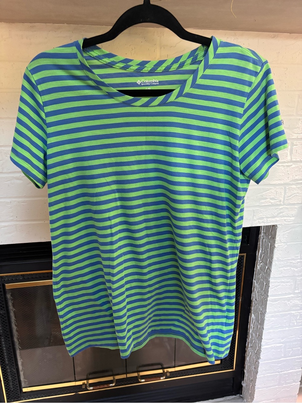 Columbia Women’s Blue and Green Striped Short Sleeve Tee